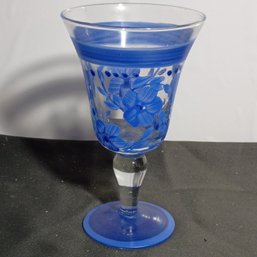 Vintage-style Stemmed Glass, With Hand Painted Blue Floral Detailing (NM)