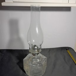 Vintage Collectible Clear Glass Lamplight Farms Oil Lamp, With A Horse-drawn Carriage Pattern (NM)