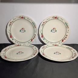 Vintage Pfaltzgraff Snow Village 10 3/4' Dinner Plates Featuring A Festive Snowman Design (NM)