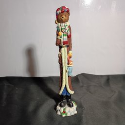 Collectible Skinny Bear Santa Claus Christmas Figurine 11.5 ' Resin Holding Doll Figurine (NM)