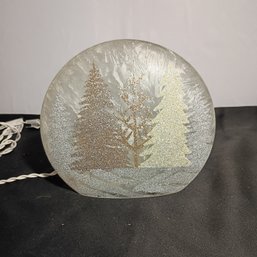 Decorative Lighted Glass Accent Featuring A Winter Tree Scene (NM)