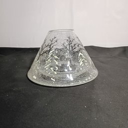 Yankee Candle Crackle Glass Candle Shade And Topper Featuring A Winter Evergreen Scene (NM)