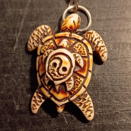 Sea Turtle Keychain, Crafted From Resin To Mimic Carved Bone Or Coconut Shell (NM)