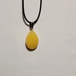 Yellow Teardrop-Shaped Pendant On Black Faux Leather Adjustable Cord (NM)