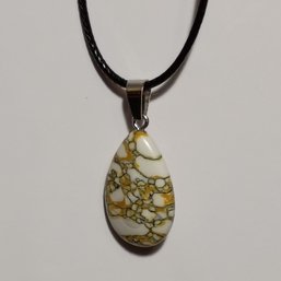 Jasper Teardrop-Shaped Pendant On Black Faux Leather Adjustable Cord (NM)