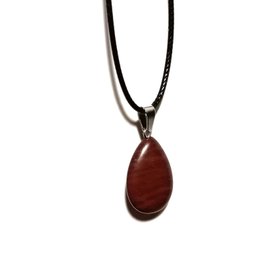 Brown Teardrop-Shaped Pendant On Black Faux Leather Adjustable Cord (NM)