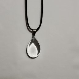 Clear Teardrop-Shaped Pendant On Black Faux Leather Adjustable Cord(NM)