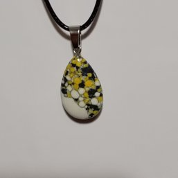 Multi-Colored Teardrop-Shaped Pendant On Black Faux Leather Adjustable Cord(NM)