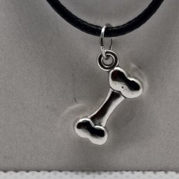 Vintage Style Silver Tone Dog Bone  3-D Cast Necklace On An Adjustable Cord (NM) 1 Of 2