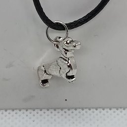 Silver-toned Charm Necklace With A Dog Pendant On A Black Cord (NM)