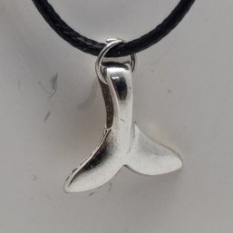 Vintage Style Silver-Toned Whale Tail Necklace W/ A  3-D Cast Pendant On An Adjustable Cord (NM)