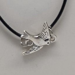Vintage Style Silver-Toned Flying Bird Necklace W/ A  3-D Cast Pendant On An Adjustable Cord (NM)