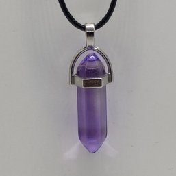 Hexagon Chakra Pendant In Purple With Adjustable Black Cord Necklace(NM)