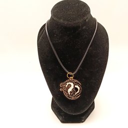 Gothic Black Dragon Ouroboros Necklace  Round Coiled Mythical Serpentine Pendant (NM)