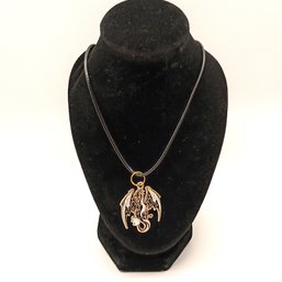 Gothic Black Dragon Pendant Necklace  Intricate Winged Mythical Creature Jewelry (NM)