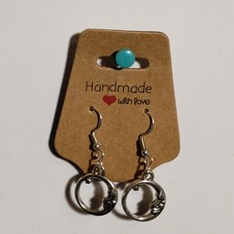 Hand Assembled Silver Tone Open Circle Crescent Moon Face Dangle Drop Earrings Fish Hook Celestial (NM)