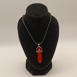 Hexagon Chakra Pendant In Red With Adjustable Black Cord Necklace (NM)