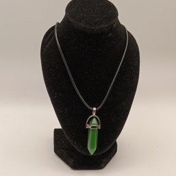 Hexagon Chakra Pendant In Green With Adjustable Black Cord Necklace (NM)