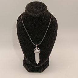 Hexagon Chakra Pendant In White With Adjustable Black Cord Necklace (NM)