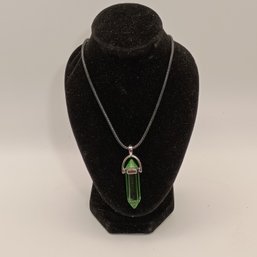 Hexagon Chakra Pendant In Translucent Green With Adjustable Black Cord Necklace(NM)