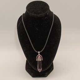 Hexagon Chakra Pendant In Translucent Purple With Adjustable Black Cord Necklace (NM)
