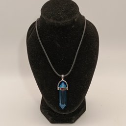 Hexagon Chakra Pendant In Translucent Blue With Adjustable Black Cord Necklace (NM)