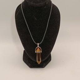 Hexagon Chakra Pendant In Translucent Orange With Adjustable Black Cord Necklace (NM)