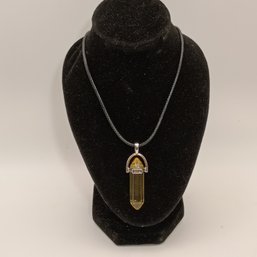 Hexagon Chakra Pendant In Translucent Yellow With Adjustable Black Cord Necklace (NM)