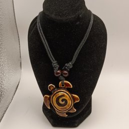 Brown Resin Sea Turtle Pendant Necklace, Crafted From Resin To Mimic Carved Bone Or Coconut Shell (NM)