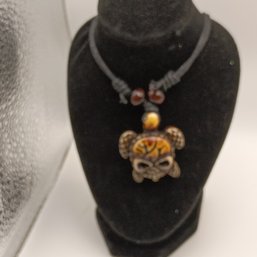 Brown Resin Sea Turtle Pendant Necklace, Crafted From Resin To Mimic Carved Bone Or Coconut Shell (NM)