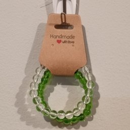 Clear And Transparent Green Glass Beaded Stretch Bracelet Set Set Of 2 Unisex Jewelry (NM)