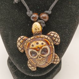 Brown Resin Sea Turtle Pendant Necklace, Crafted From Resin To Mimic Carved Bone Or Coconut Shell (NM)