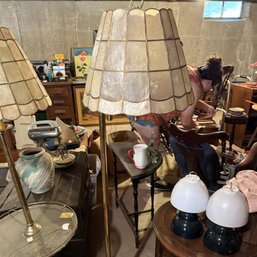 Vintage Brass & Glass Lamp Capiz Shell Shade (BM)