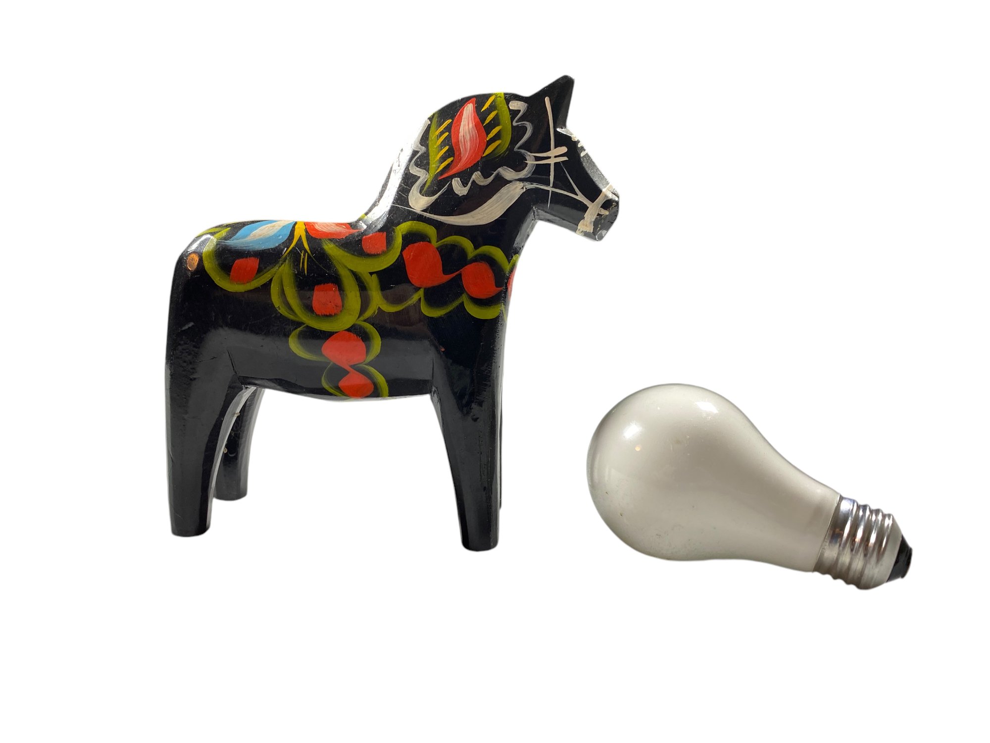Petit cheval en bois sculpté & peint- Art populaire suédois XIXe