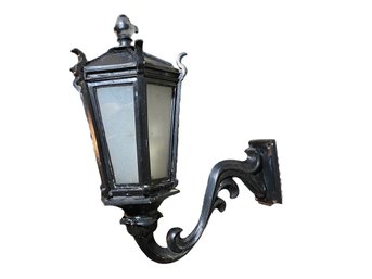 One Of Two Large Black Metal Wall Lanterns With Opaque Glass
