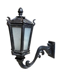 Two Of Two Large Black Metal Wall Lanterns With Opaque Glass