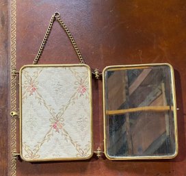 Antique Folding Vanity Mirror In Brass