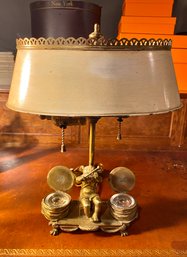 Antique French Bouillotte Lamp With Cherub Inkwell
