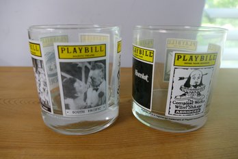 Pair Of Vintage Broadway Playbill Rocks Glasses  Theater Memorabilia Double Old Fashioned Tumblers - 559