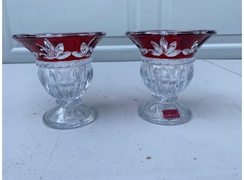 Mikasa Ruby Red And Clear Candle Holders