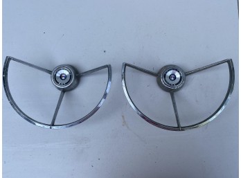 Two Vintage 1963 1964 Ford Fairlane 500 Steering Wheel Chrome Horn Rings