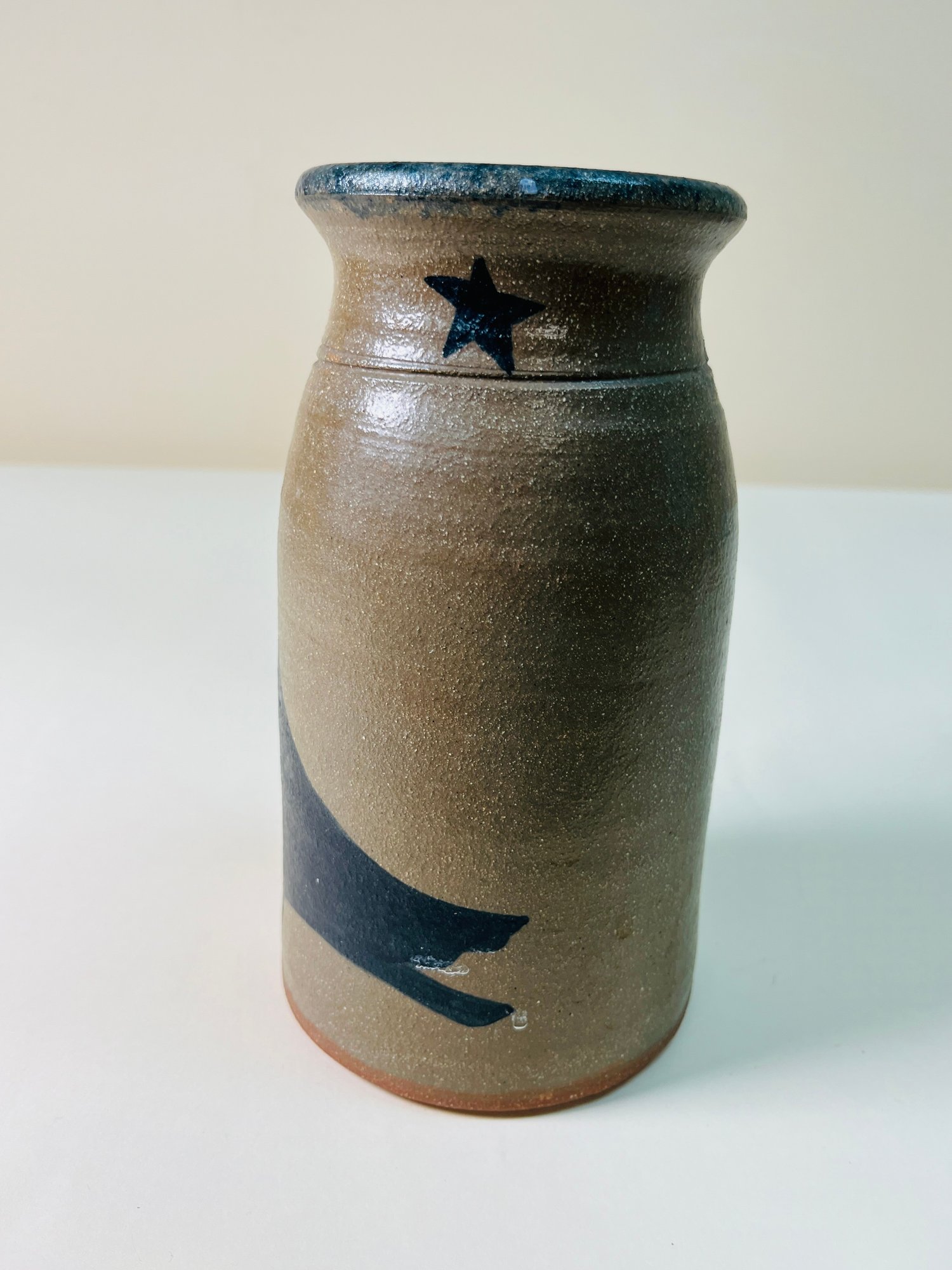 Blue And White Stoneware Vase With Bird And Star Design. #35169 ...