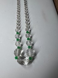 Vintage Art Deco Crystal Bead Necklace Graduated Green Filigree