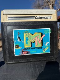 Vintage 1990 Coleman 18 MTV Music Television USA Cooler 5218 Flip Top Ice Chest