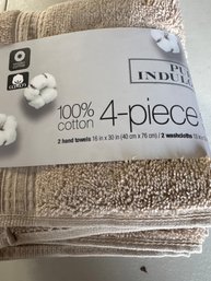 Purely Indulgent 4-Pieces, 100% Cotton, Soft, Absorbent, Like New Condition, Clean