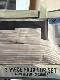 New Frye 3pc Faux Fur Comforter Set Queen