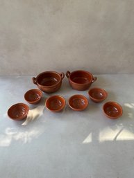 Collection Of Small Clay Bowls And Small Crocks With Handles