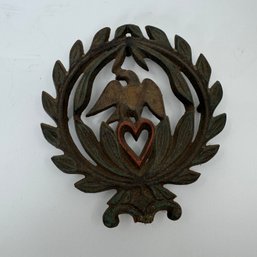 Vintage Cast Iron Trivet With Bird, Heart, And Branches*
