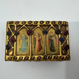 Vintage Gold Tone Paneled Trinket Box Featuring Angels Playing Instruments - G.A. Cole Florence, Italy*
