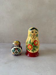 Two Vintage Wood Russian Nesting Dolls
